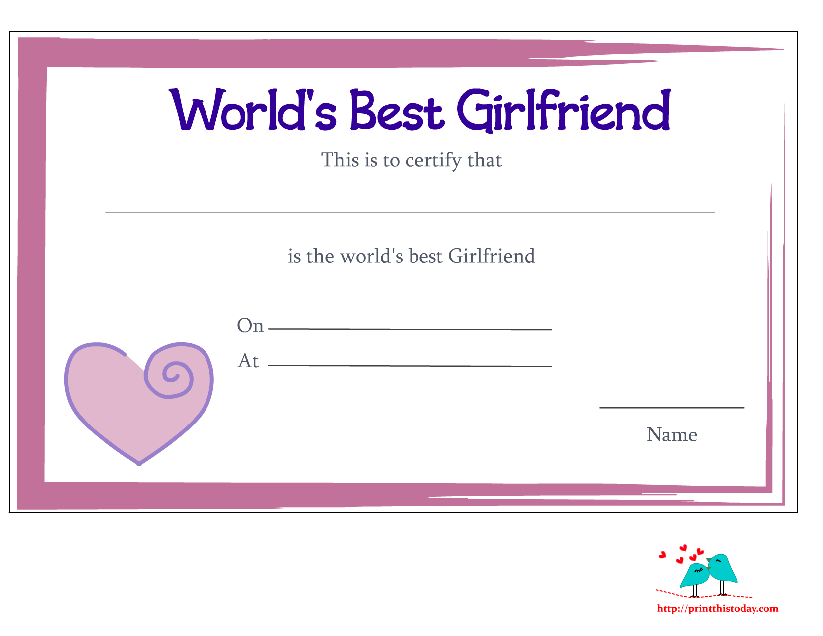 best girlfriend award certificate
